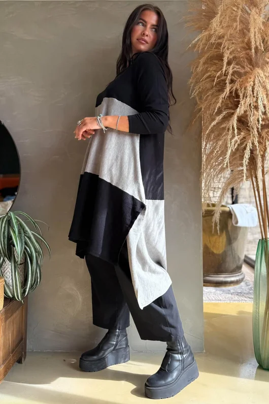 Agata Longline Split Side Knit Mid Grey Marl